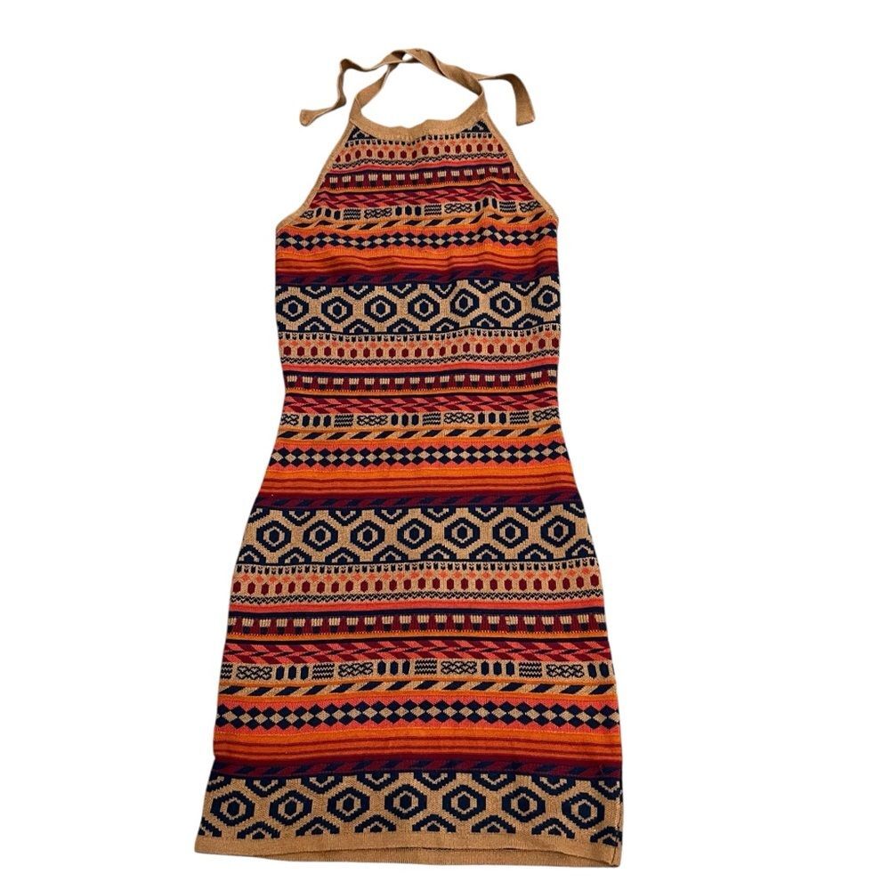 Cool Attitude Small Vibrant Tribal Pattern Halter Mini bodycon Dress